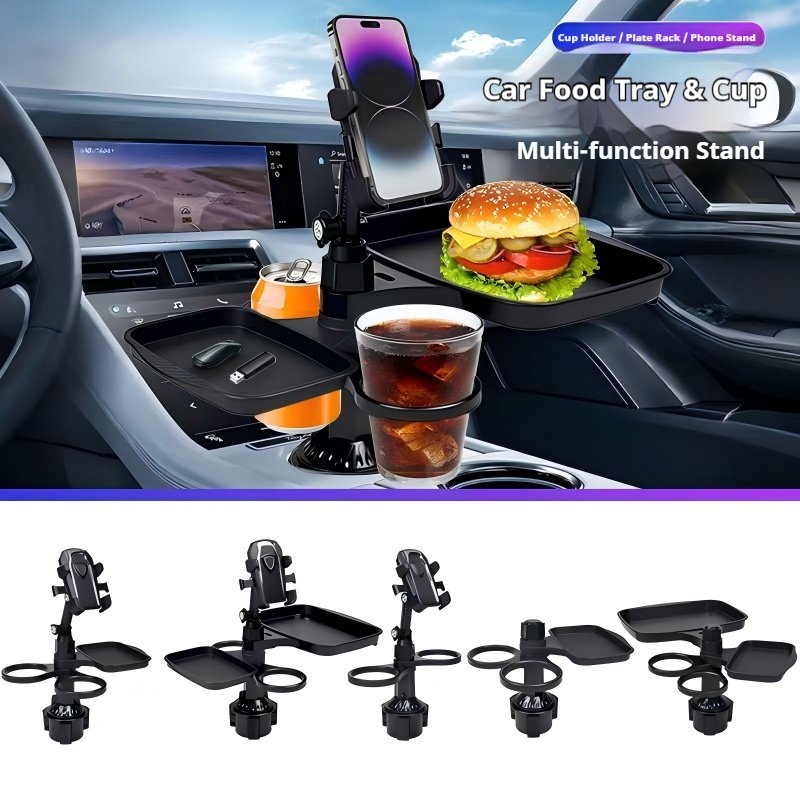 Foldable Car Cup Holder Tray Multifunctional Phone Stand Drink Coffee Food Storage Rack - Image 2
