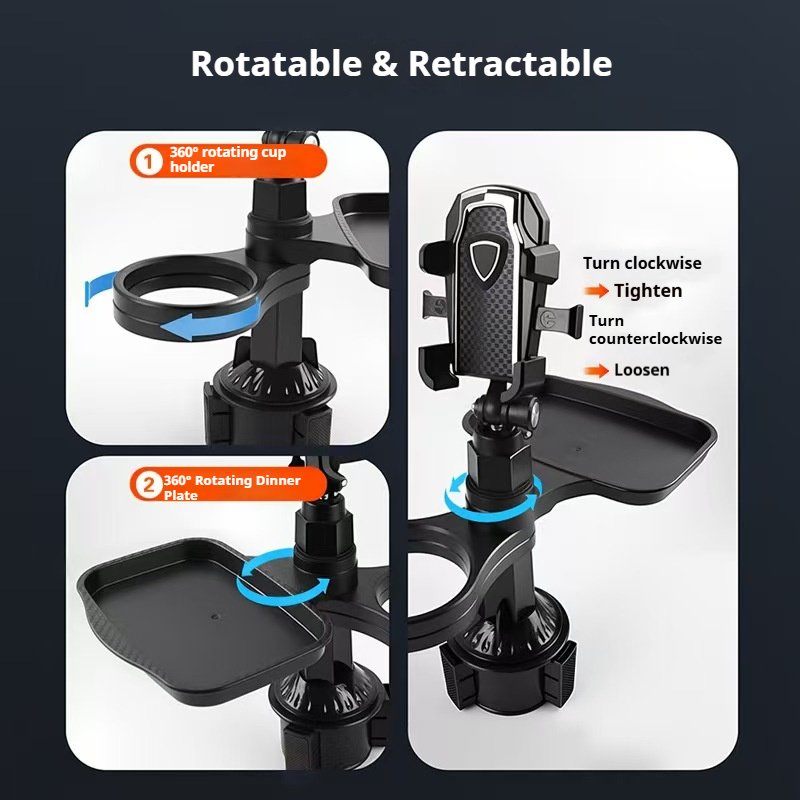 Foldable Car Cup Holder Tray Multifunctional Phone Stand Drink Coffee Food Storage Rack - Image 3